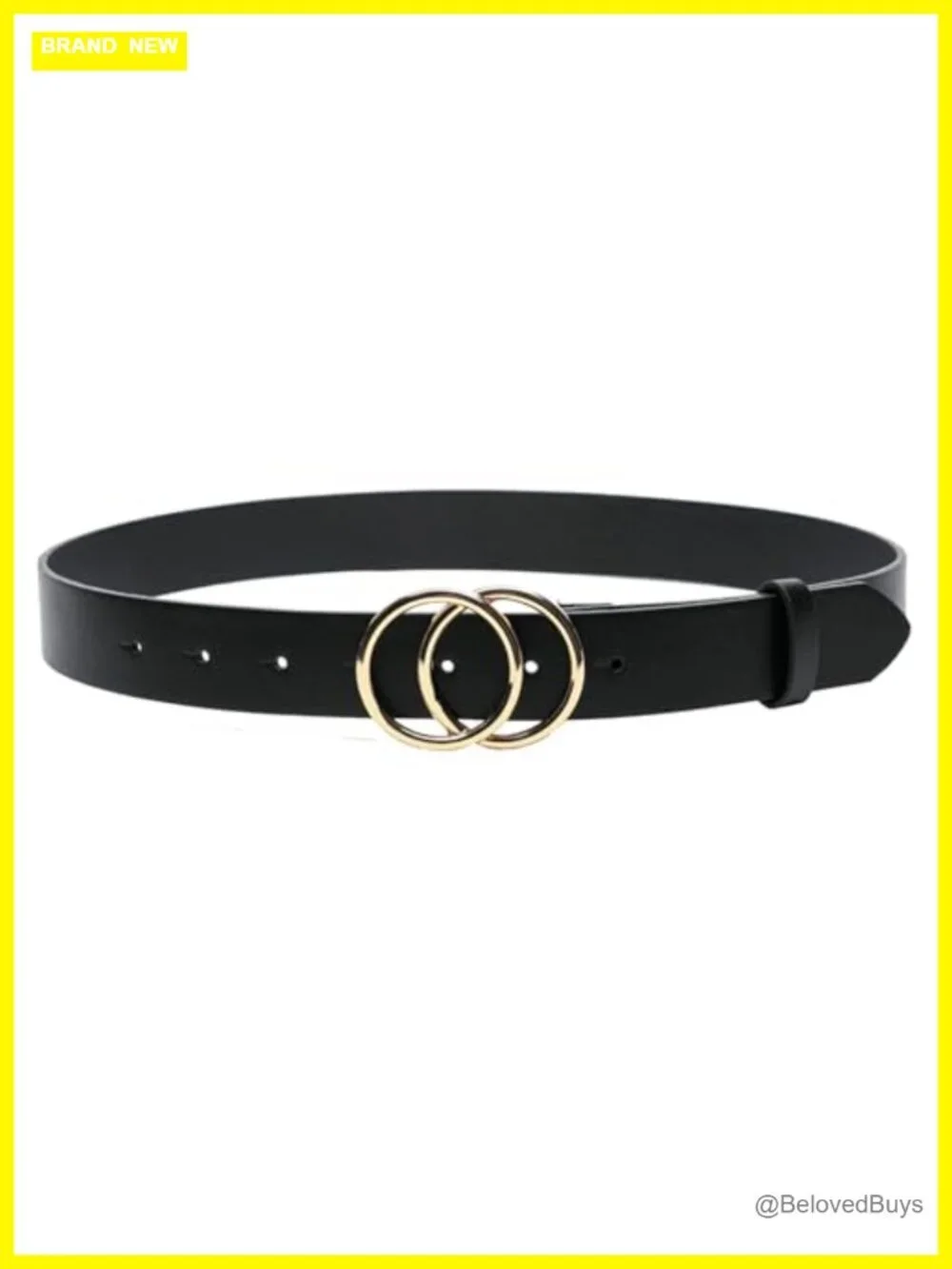 Women Faux Leather Belt Gold Double Ring Buckle Waist Belt for Jeans Dress